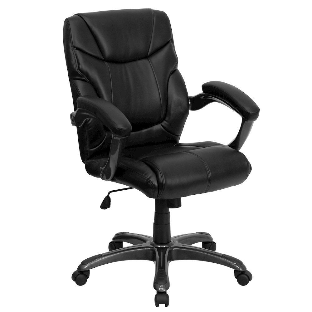 Mid-Back Black Overstuffed Swivel Task Ergonomic Office Chair with Arms