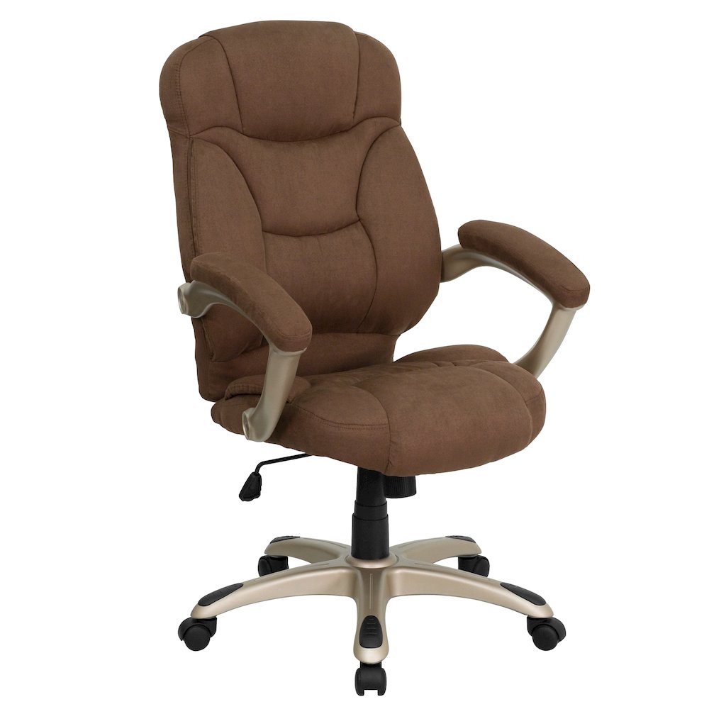 High Back Brown Microfiber Contemporary Executive Swivel Office Chair with Arms