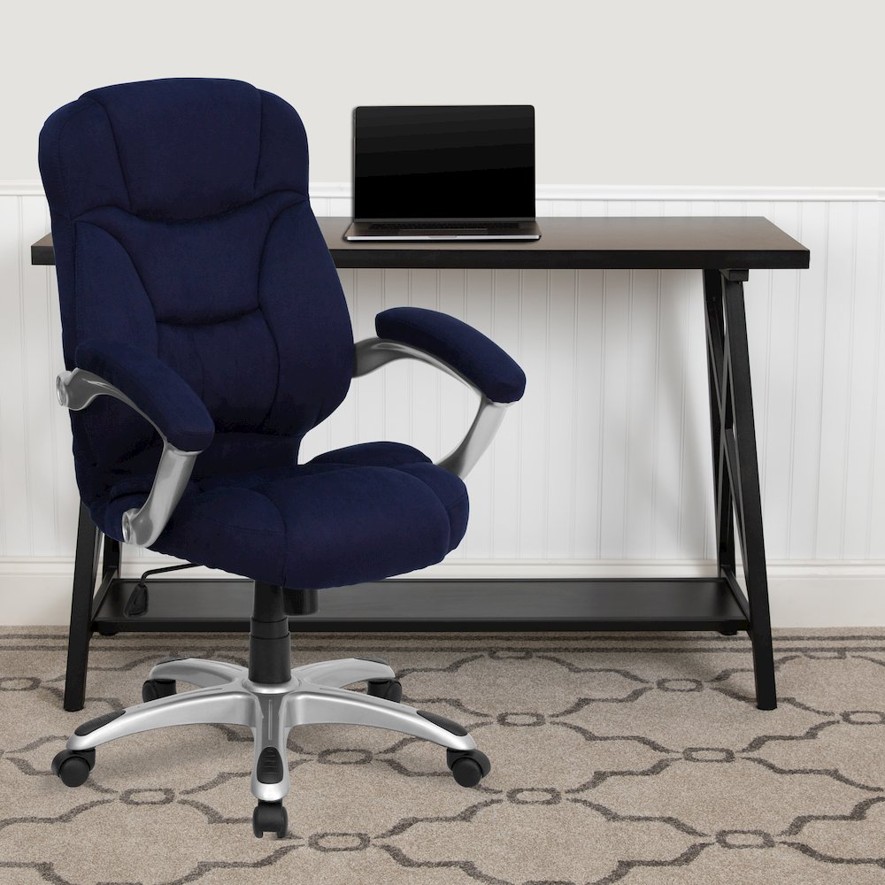 High Back Navy Blue Microfiber Executive Swivel Office Chair with Arms