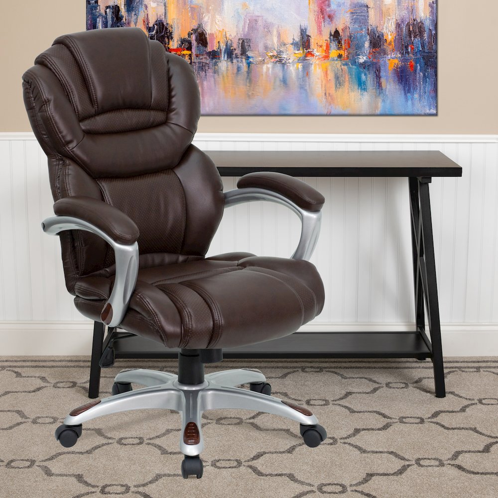 High Back Brown LeatherSoft Executive Swivel Ergonomic Office Chair with Arms