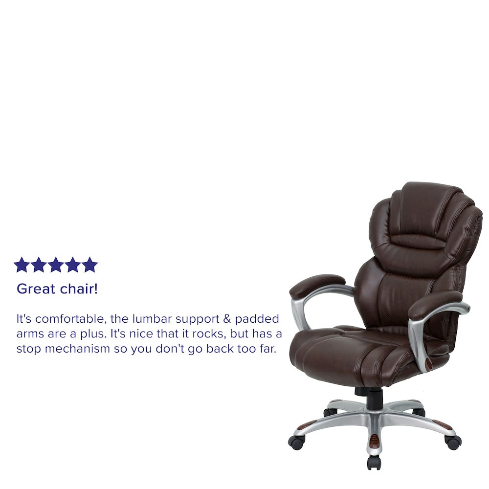 High Back Brown LeatherSoft Executive Swivel Ergonomic Office Chair with Arms