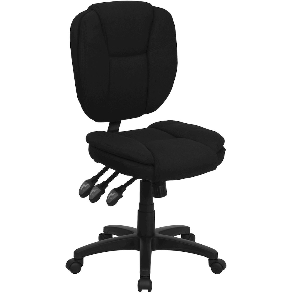 Mid-Back Black Fabric Multifunction Swivel Task Office Chair