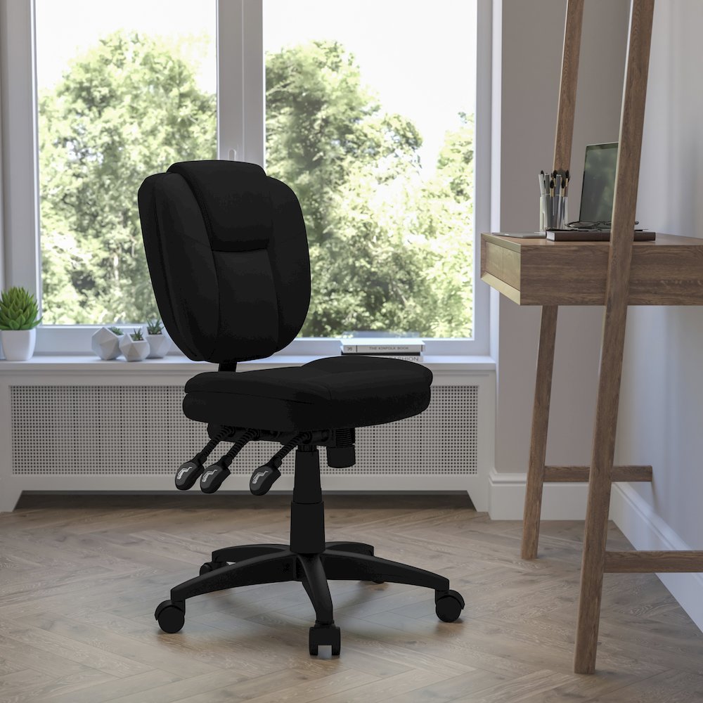Mid-Back Black Fabric Multifunction Swivel Task Office Chair