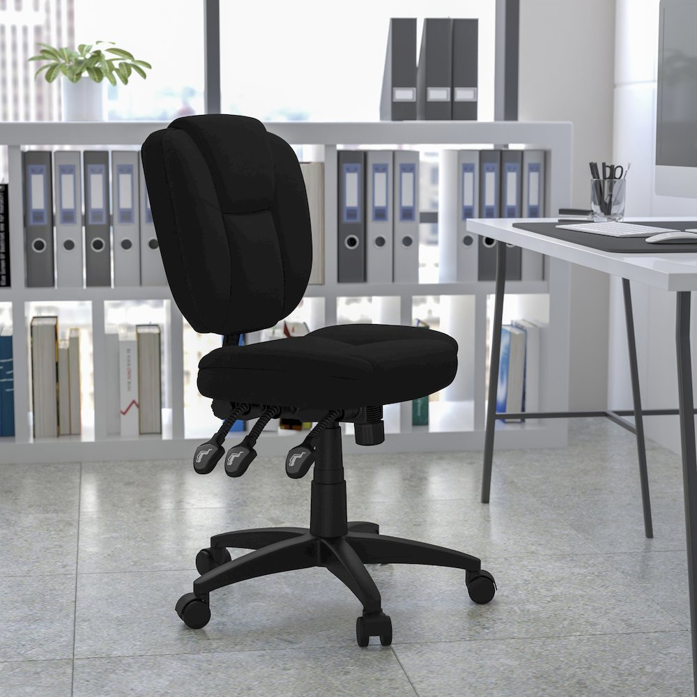 Mid-Back Black Fabric Multifunction Swivel Task Office Chair