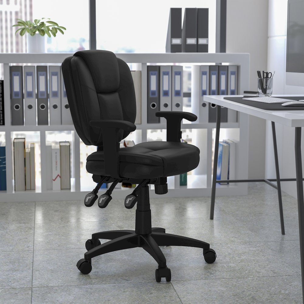 Mid-Back Black Multifunction Swivel Task Office Chair and Arms