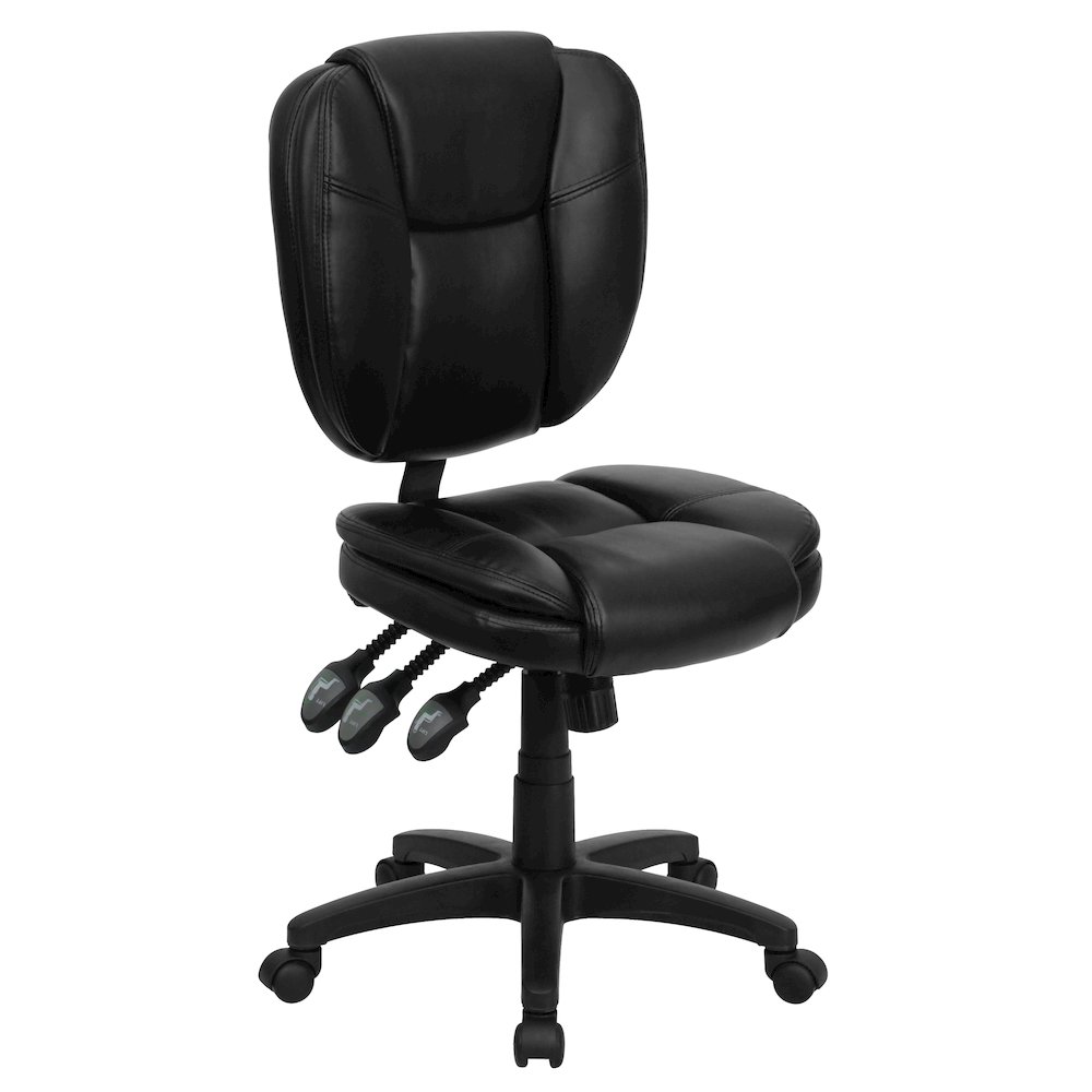 Mid-Back Black Multifunction Swivel Task Office Chair with Pillow Top Cushioning