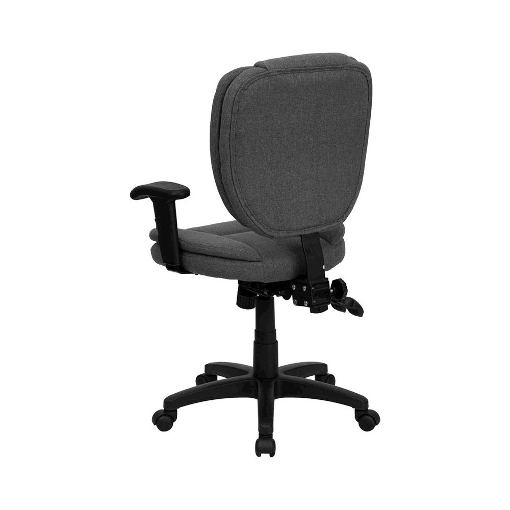Mid-Back Gray Fabric Multifunction Swivel Task Office Chair and Arms