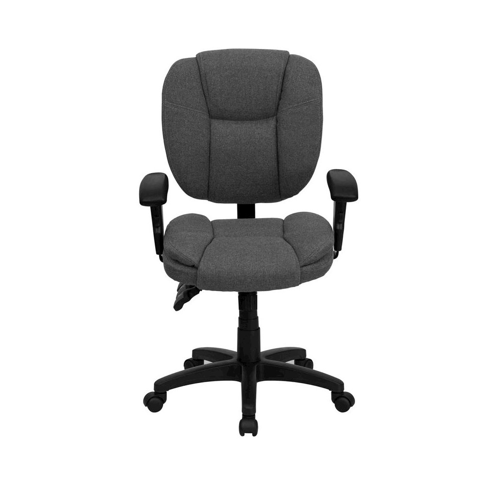 Mid-Back Gray Fabric Multifunction Swivel Task Office Chair and Arms