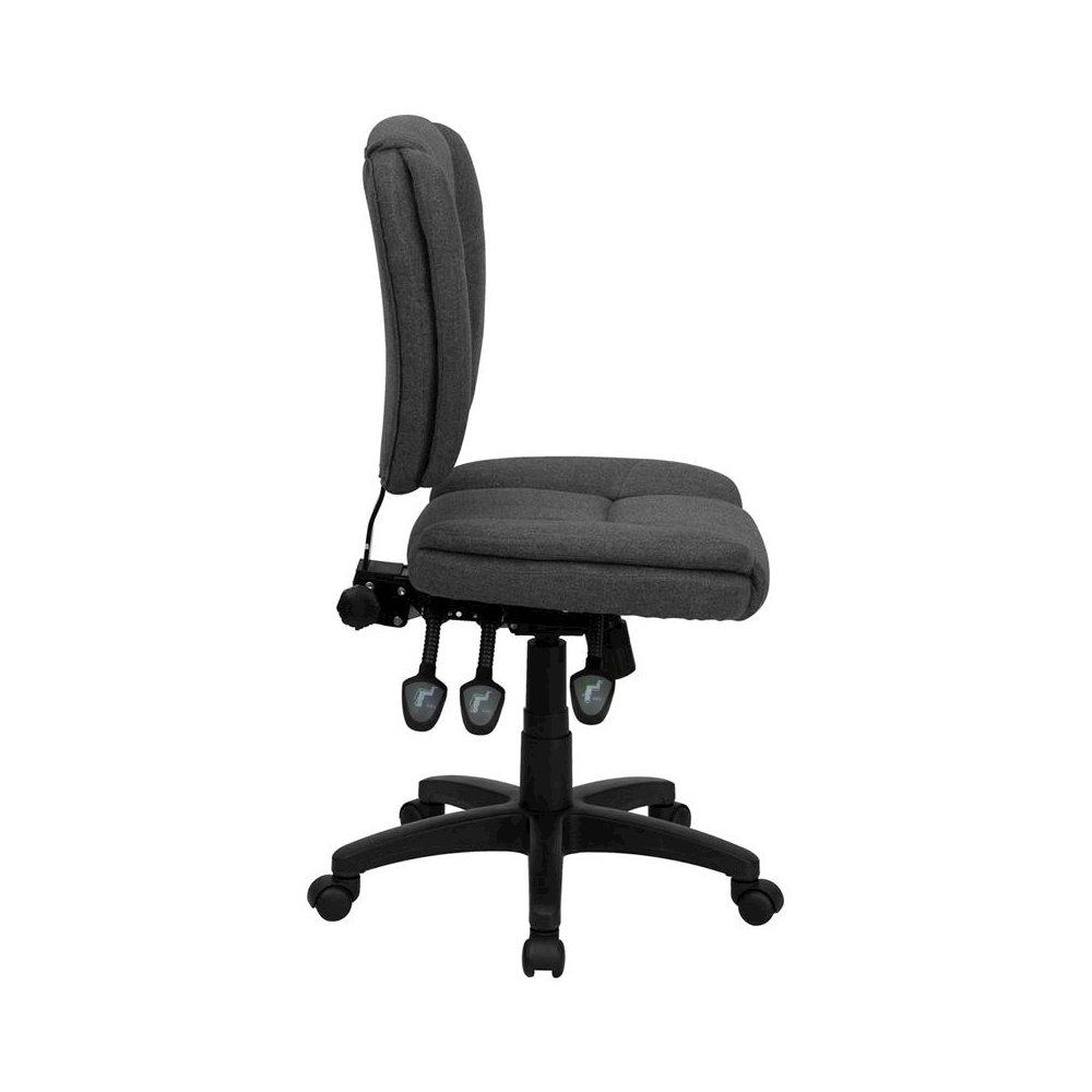 Mid-Back Gray Fabric Multifunction Swivel Task Office Chair