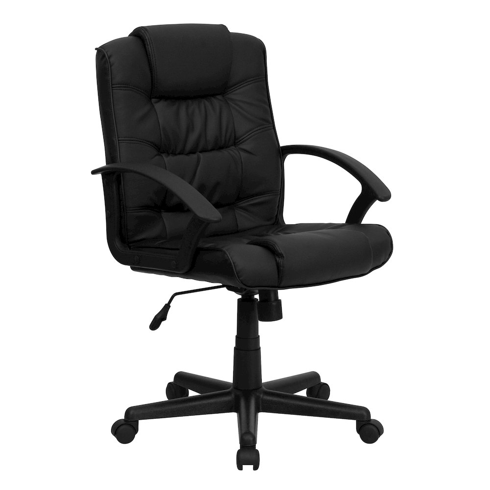 Mid-Back Black LeatherSoft Swivel Task Office Chair with Arms