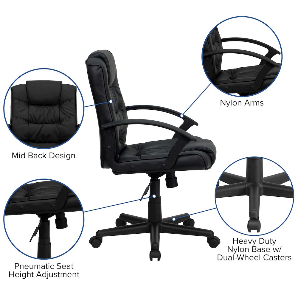 Mid-Back Black LeatherSoft Swivel Task Office Chair with Arms