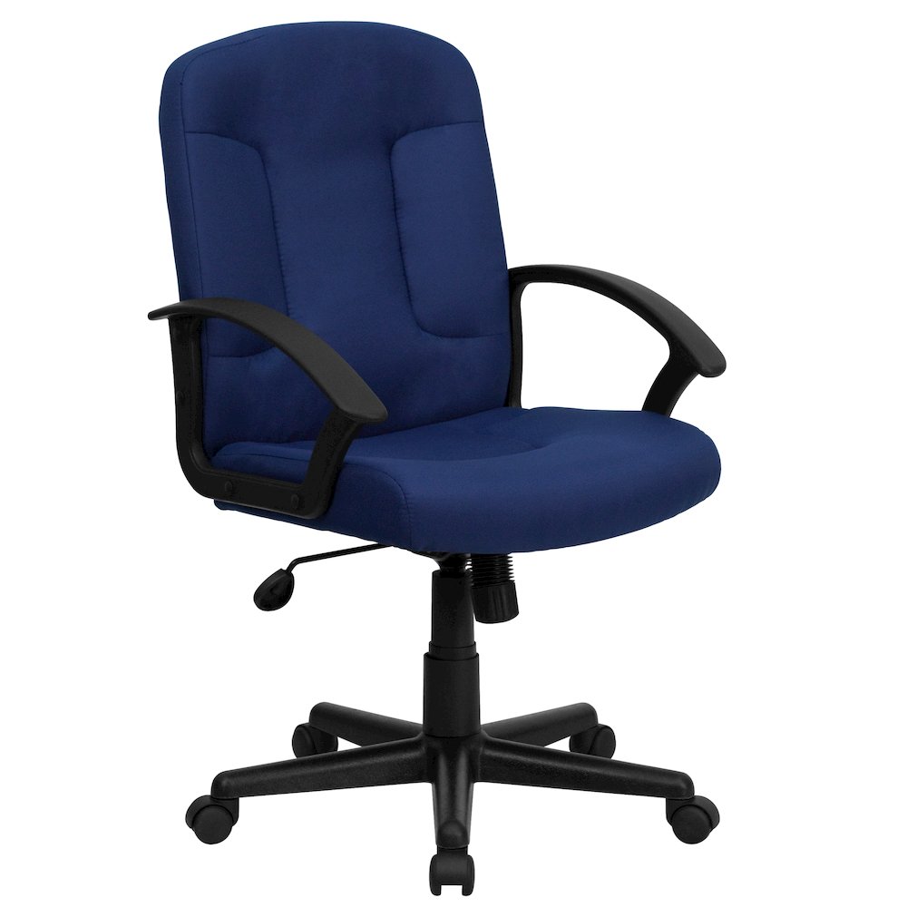 Mid-Back Navy Fabric Executive Swivel Office Chair with Nylon Arms