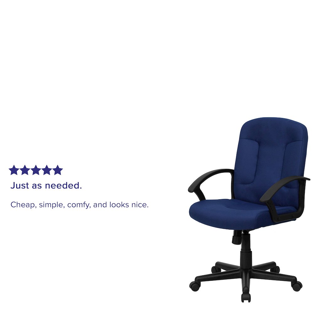 Mid-Back Navy Fabric Executive Swivel Office Chair with Nylon Arms