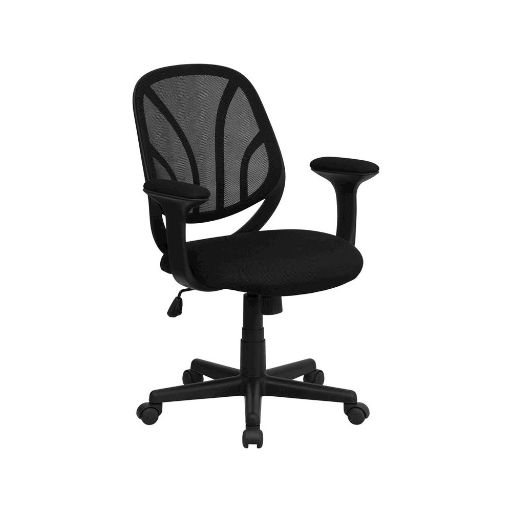 Office Chair Mid-Back Black Mesh Swivel Task Office Chair with Arms