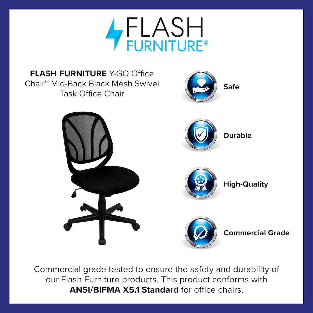 Office Chair Mid-Back Black Mesh Swivel Task Office Chair