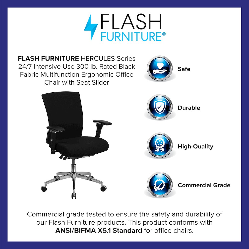 300 lb. Rated Black Fabric Multifunction Office Chair with Seat Slider