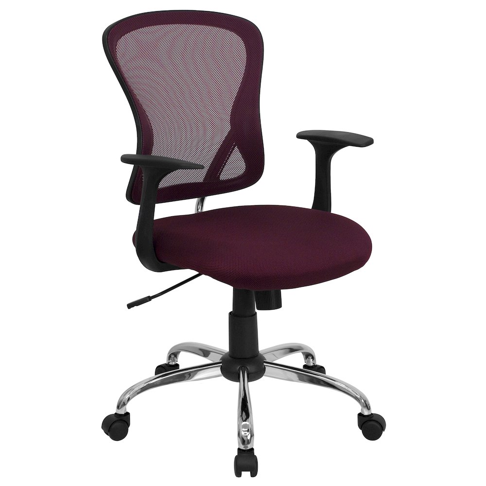 Mid-Back Burgundy Mesh Swivel Task Office Chair with Chrome Base and Arms