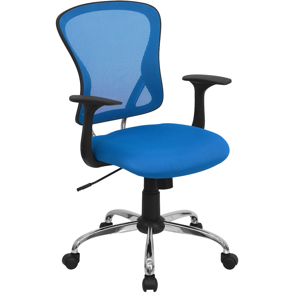 Mid-Back Blue Mesh Swivel Task Office Chair with Chrome Base and Arms