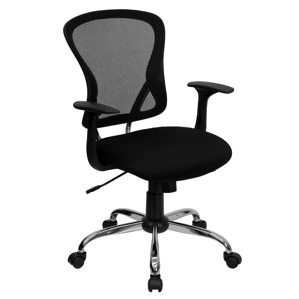Mid-Back Black Mesh Swivel Task Office Chair with Chrome Base and Arms
