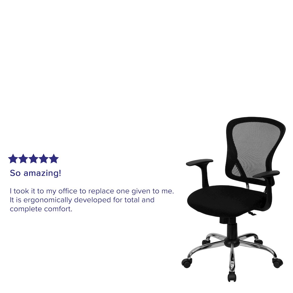 Mid-Back Black Mesh Swivel Task Office Chair with Chrome Base and Arms