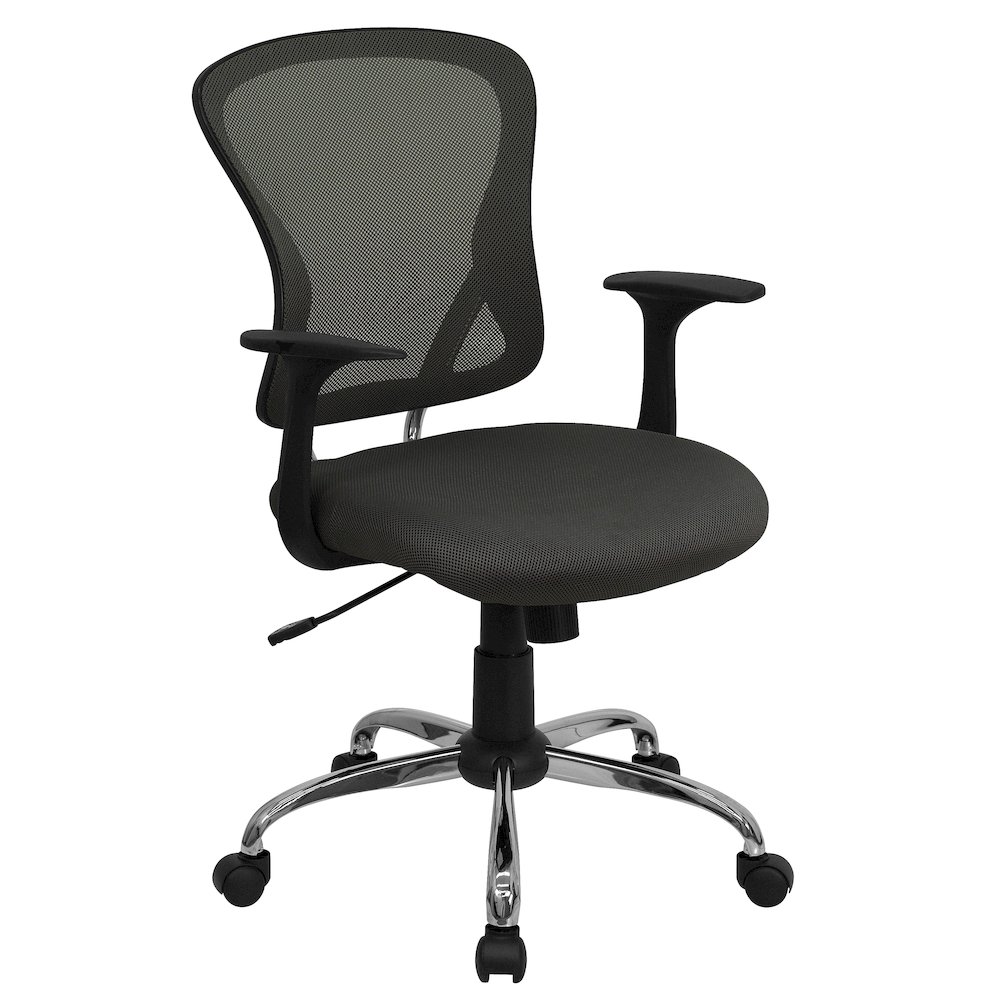 Mid-Back Dark Gray Mesh Swivel Task Office Chair with Chrome Base and Arms