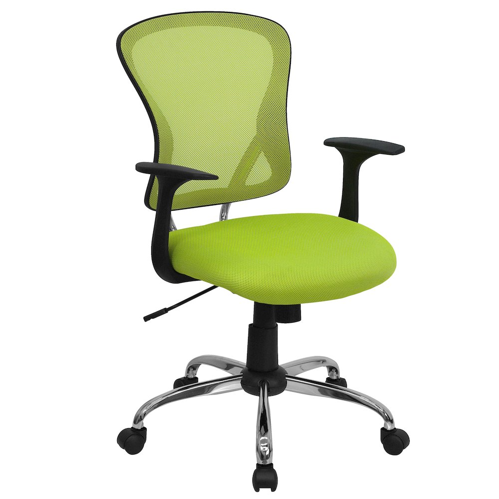 Mid-Back Green Mesh Swivel Task Office Chair with Chrome Base and Arms