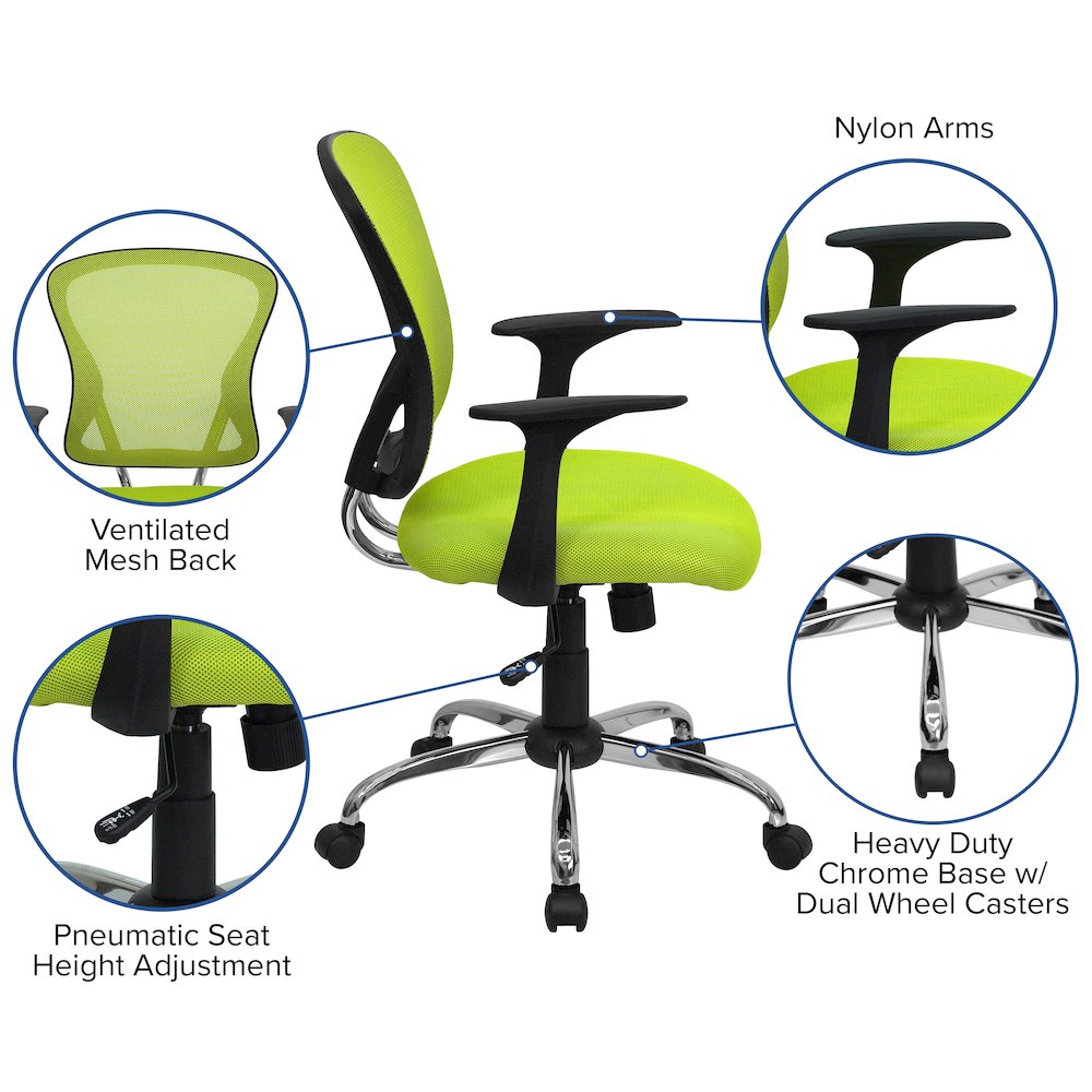 Mid-Back Green Mesh Swivel Task Office Chair with Chrome Base and Arms