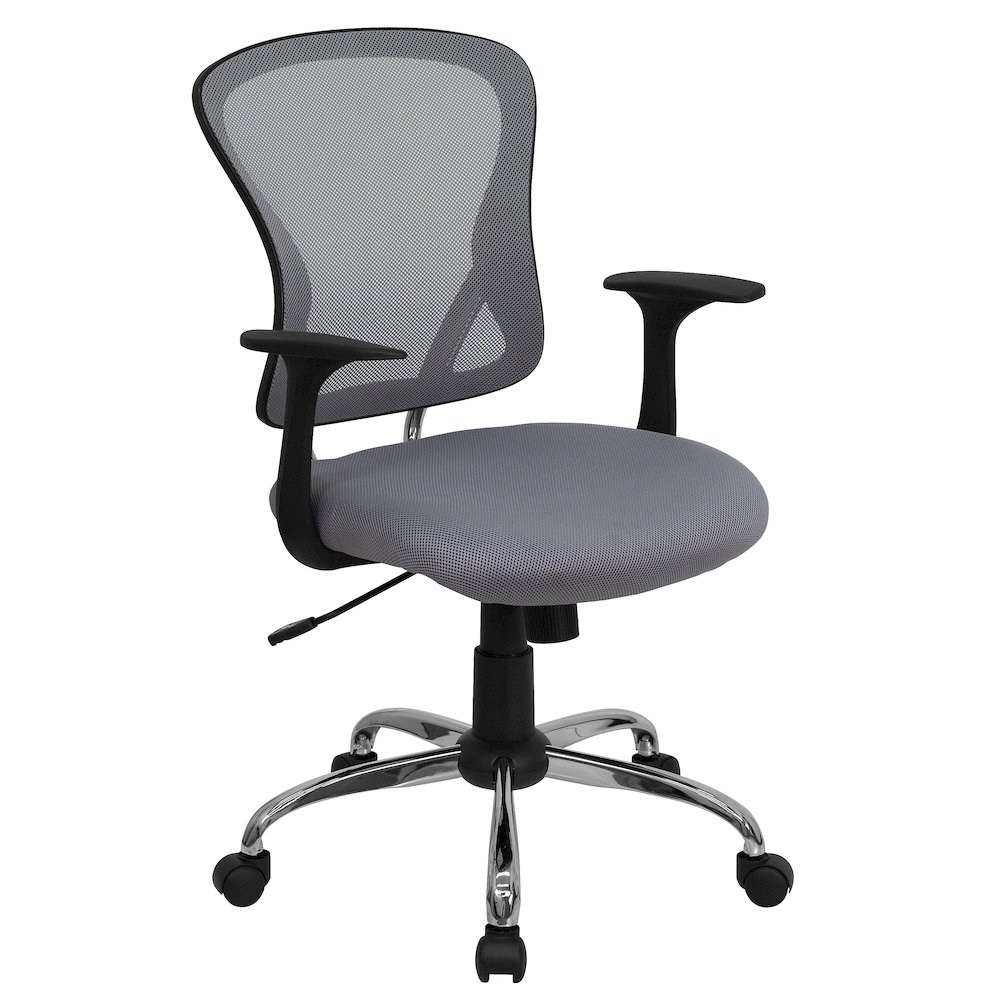 Mid-Back Gray Mesh Swivel Task Office Chair with Chrome Base and Arms