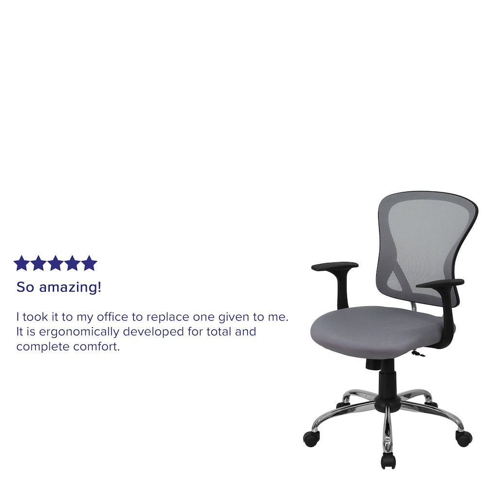 Mid-Back Gray Mesh Swivel Task Office Chair with Chrome Base and Arms