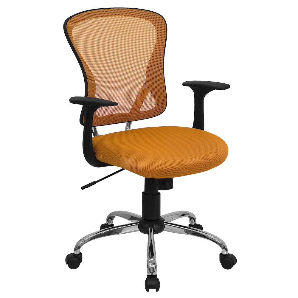Mid-Back Orange Mesh Swivel Task Office Chair with Chrome Base and Arms