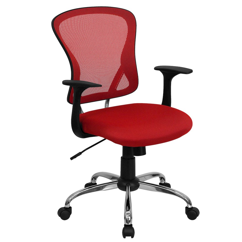 Mid-Back Red Mesh Swivel Task Office Chair with Chrome Base and Arms