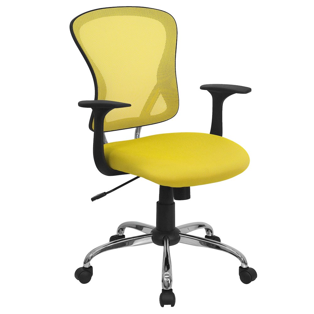 Mid-Back Yellow Mesh Swivel Task Office Chair with Chrome Base and Arms