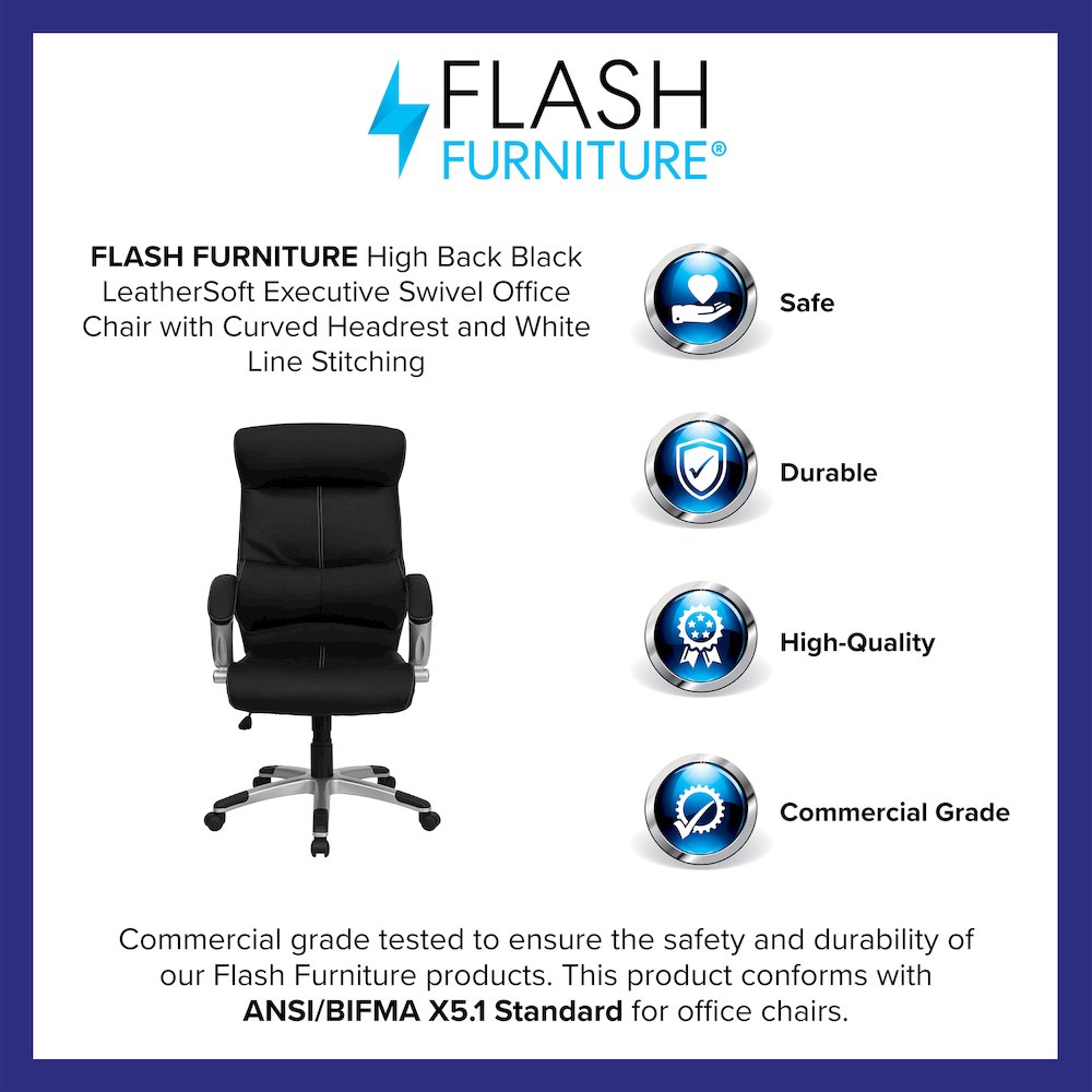 High Back Black Executive Swivel Office Chair with Headrest