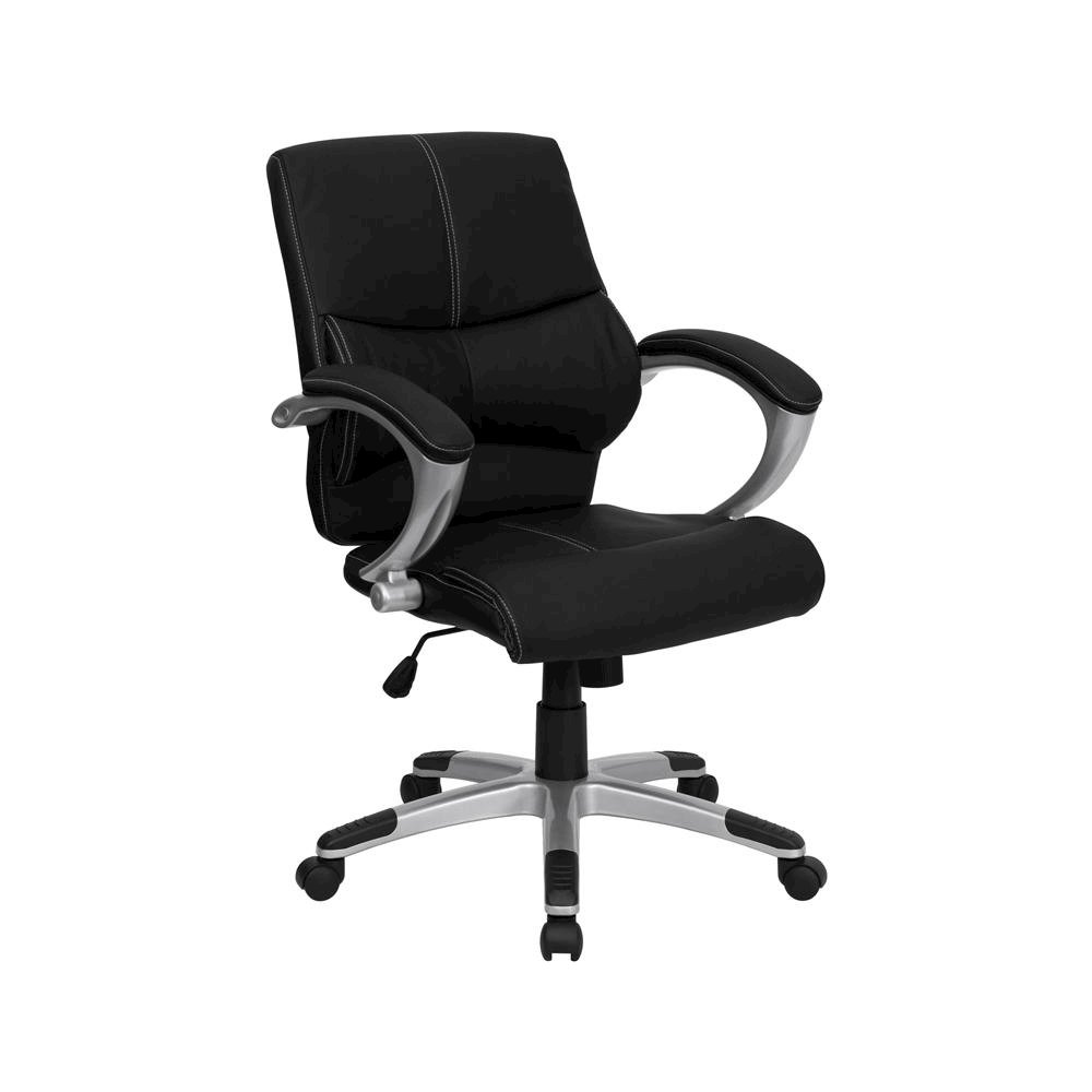 Mid-Back Black LeatherSoft Contemporary Swivel Manager’s Office Chair with Arms