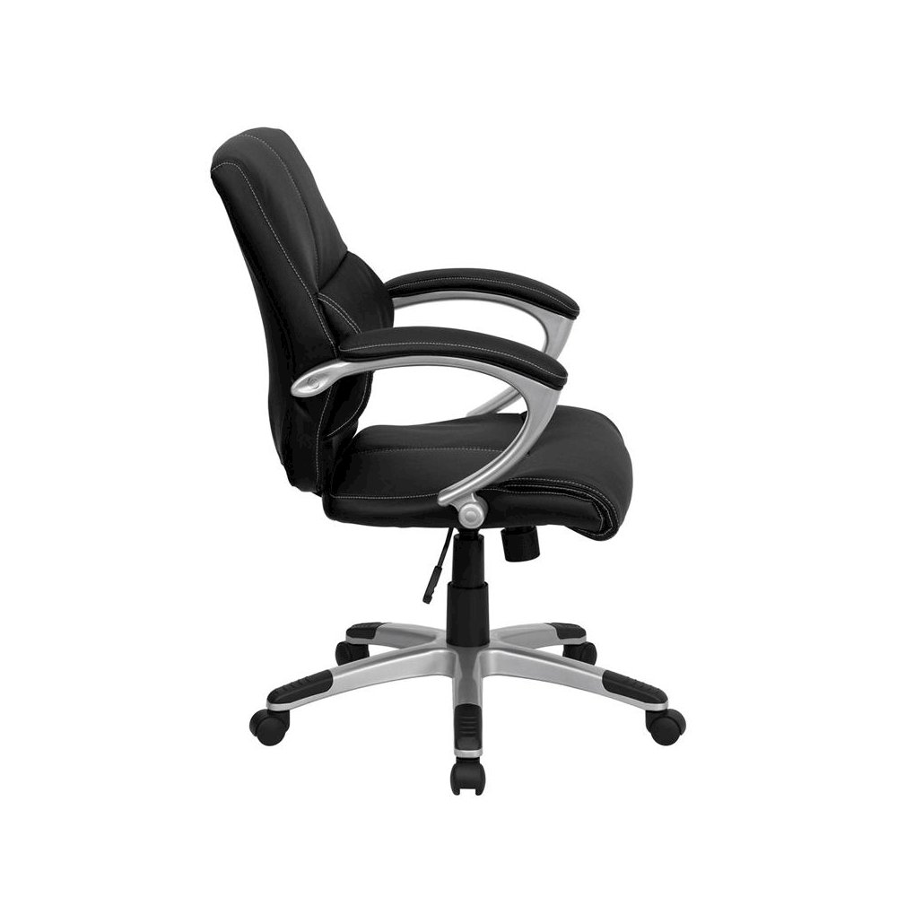 Mid-Back Black LeatherSoft Contemporary Swivel Manager’s Office Chair with Arms