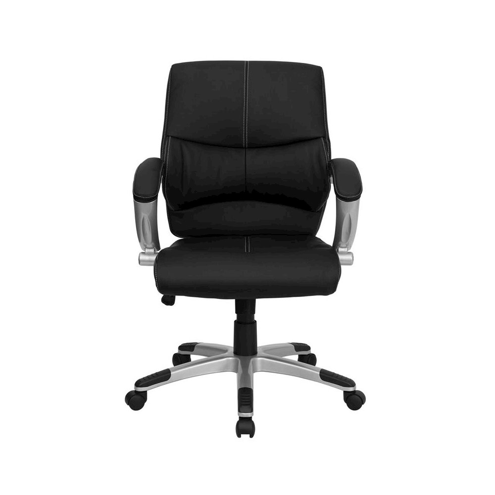 Mid-Back Black LeatherSoft Contemporary Swivel Manager’s Office Chair with Arms