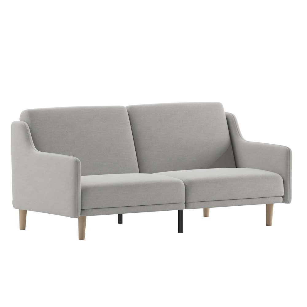 Split Back Sofa Futon – Gray Faux Linen Upholstery