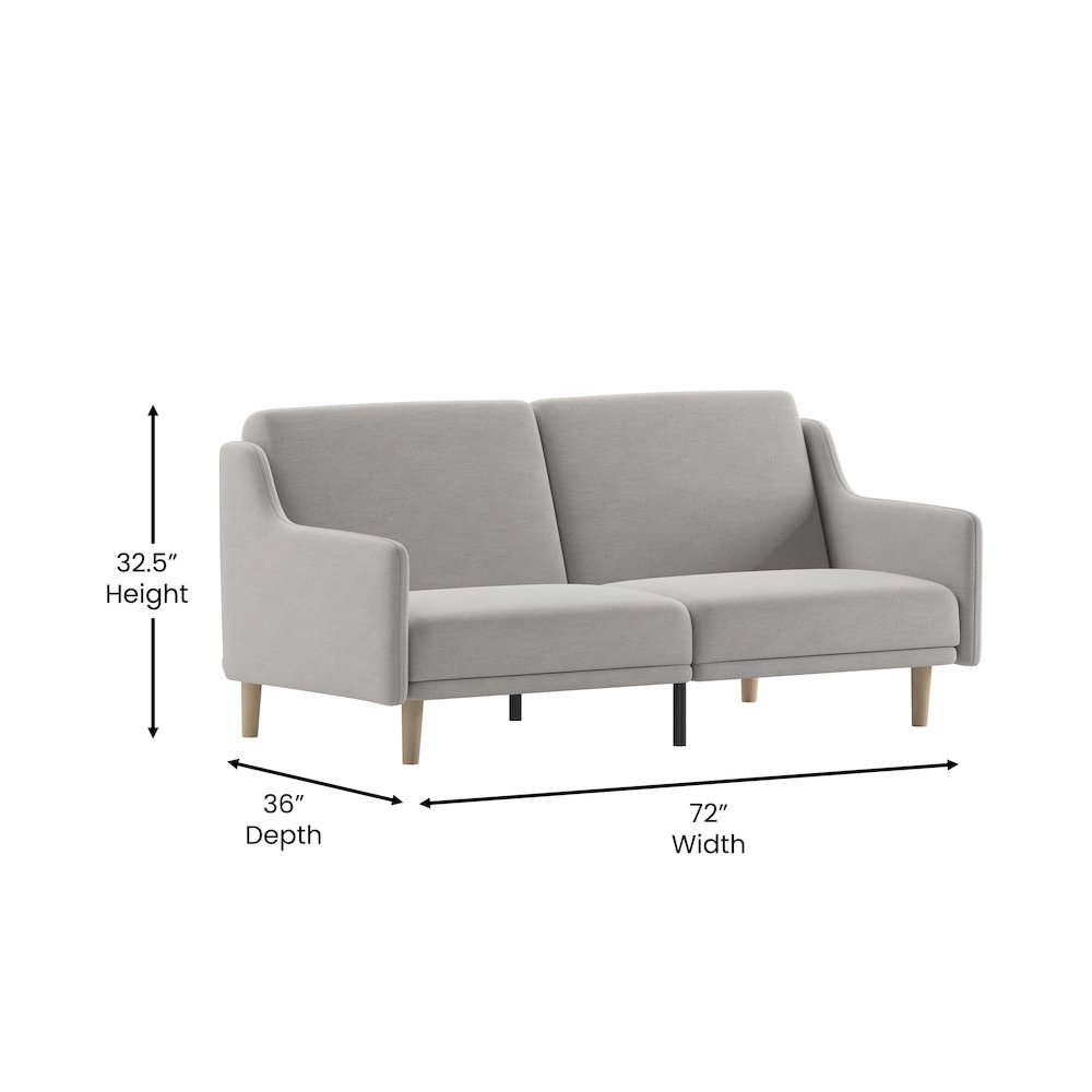 Split Back Sofa Futon – Gray Faux Linen Upholstery