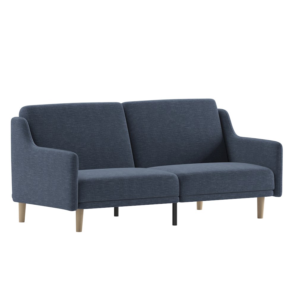 Split Back Sofa Futon – Navy Faux Linen Upholstery