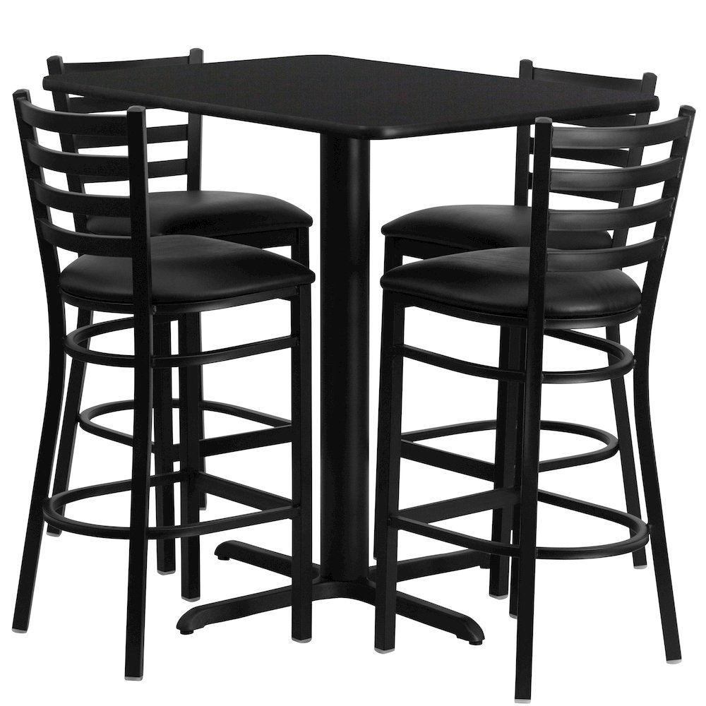 24”W x 42”L Black Table Set with 4 Metal Barstools – Black Vinyl Seat