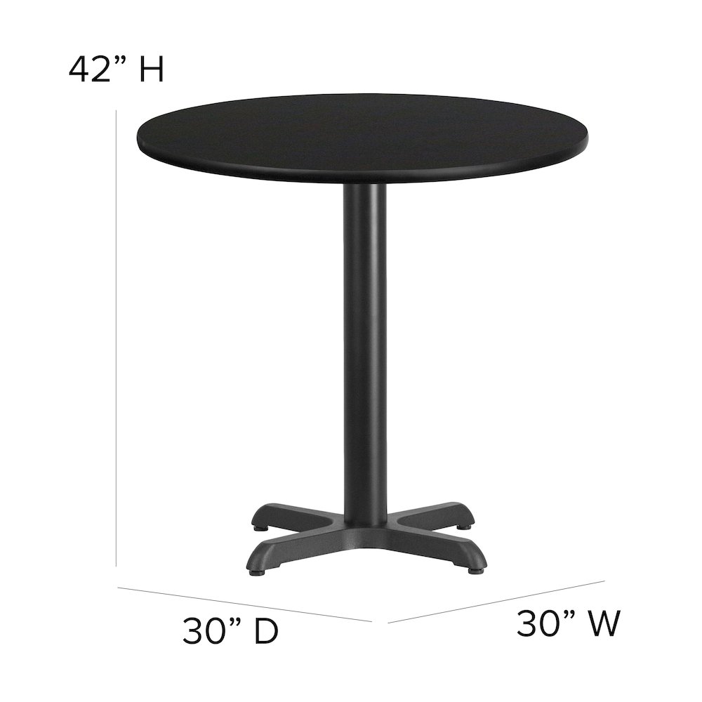 30” Black Table Set with X-Base and 4 Metal Barstools – Black Vinyl Seat