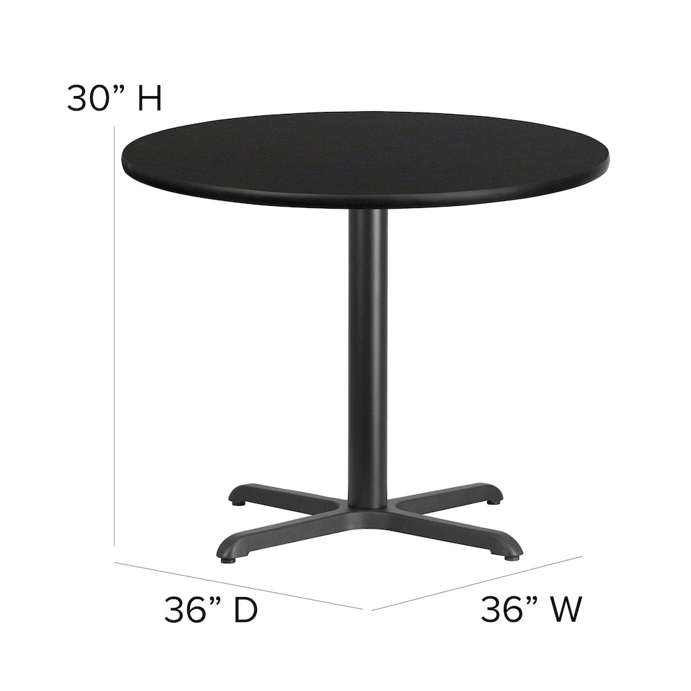 36” Black Table Set with X-Base and 4 Metal Chairs – Black Vinyl Seat