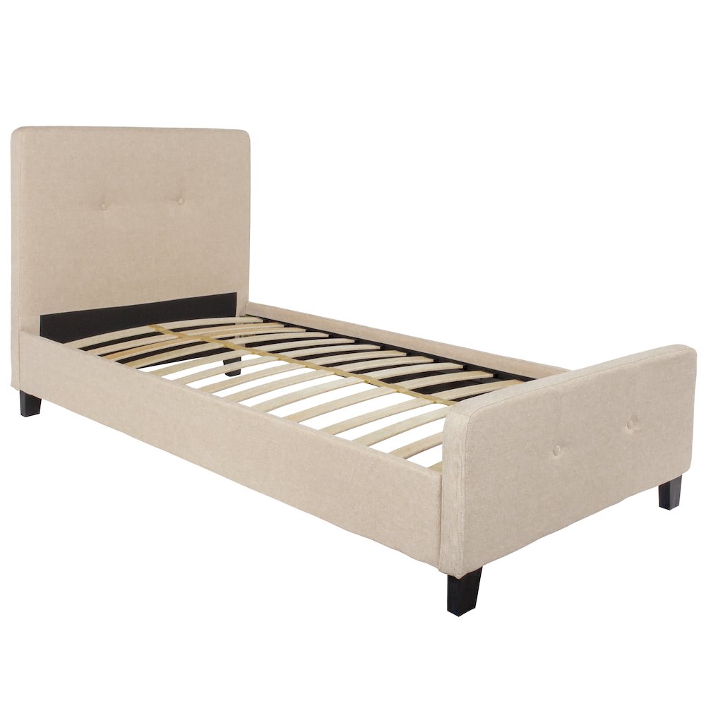Twin Size Tufted Upholstered Platform Bed in Beige Fabric