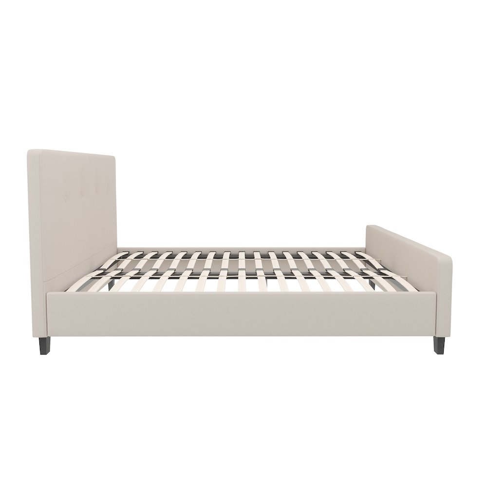 Twin Size Tufted Upholstered Platform Bed in Beige Fabric