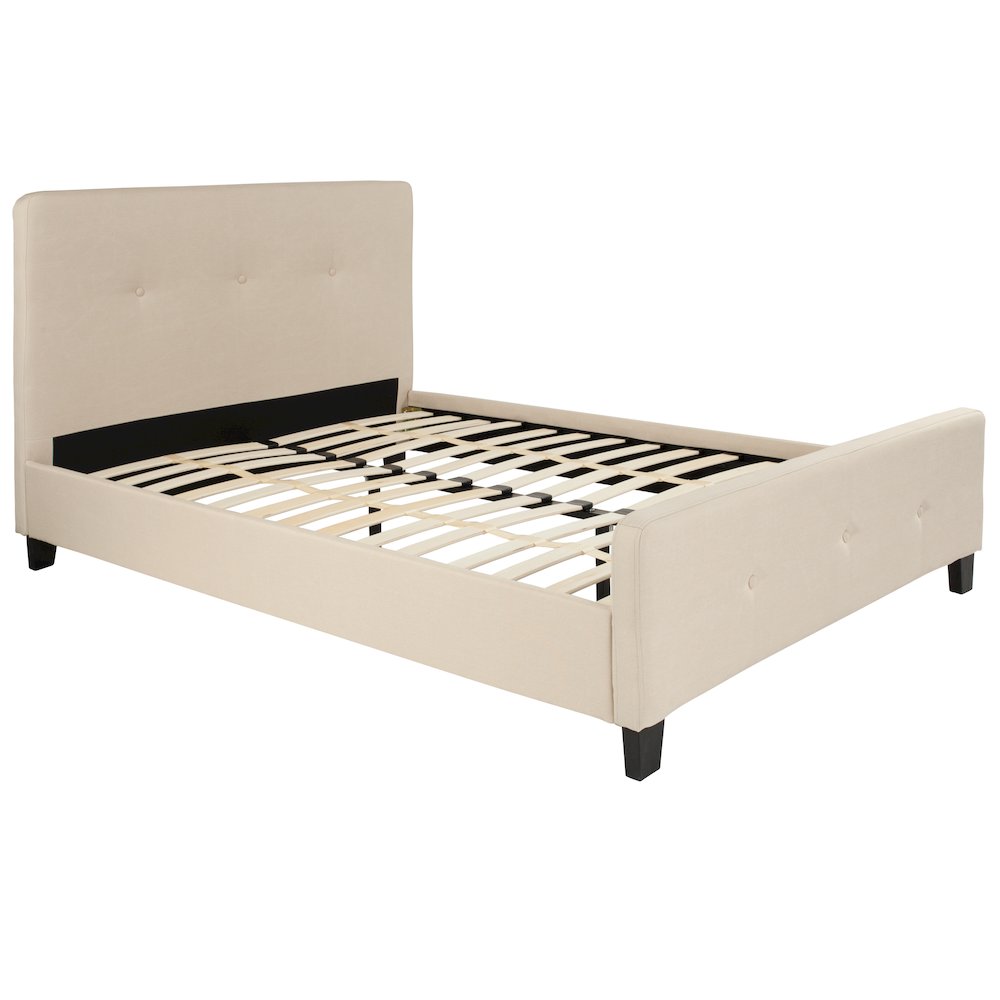 Full Size Tufted Upholstered Platform Bed in Beige Fabric