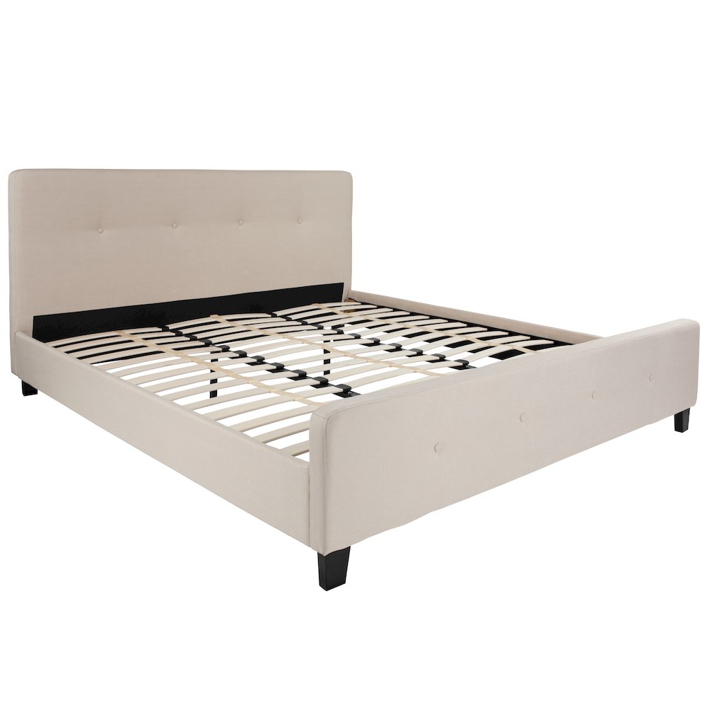 King Size Tufted Upholstered Platform Bed in Beige Fabric