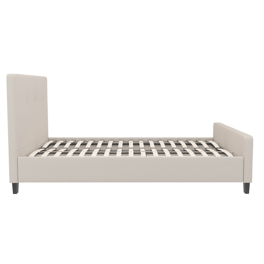 King Size Tufted Upholstered Platform Bed in Beige Fabric