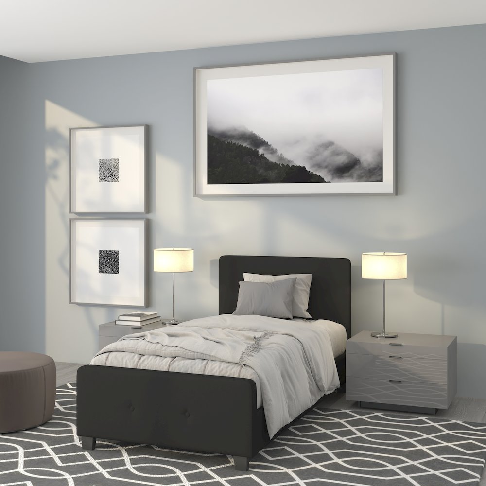 Twin Size Tufted Upholstered Platform Bed in Black Fabric