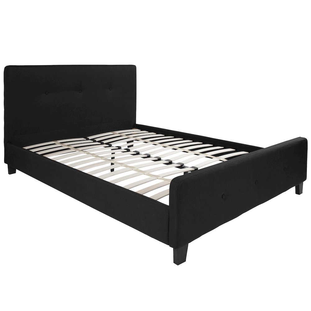 Queen Size Tufted Upholstered Platform Bed in Black Fabric