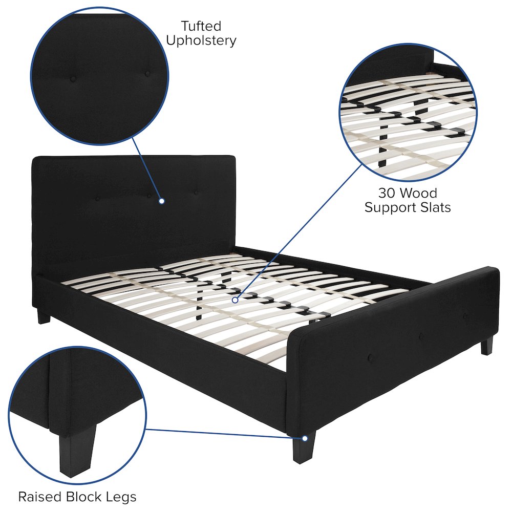 Queen Size Tufted Upholstered Platform Bed in Black Fabric